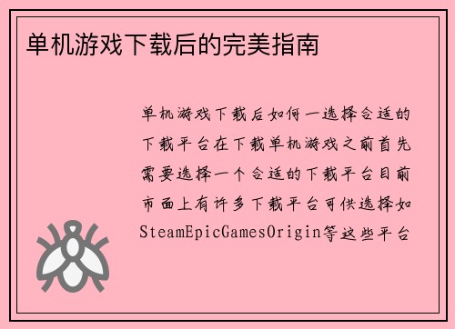 单机游戏下载后的完美指南